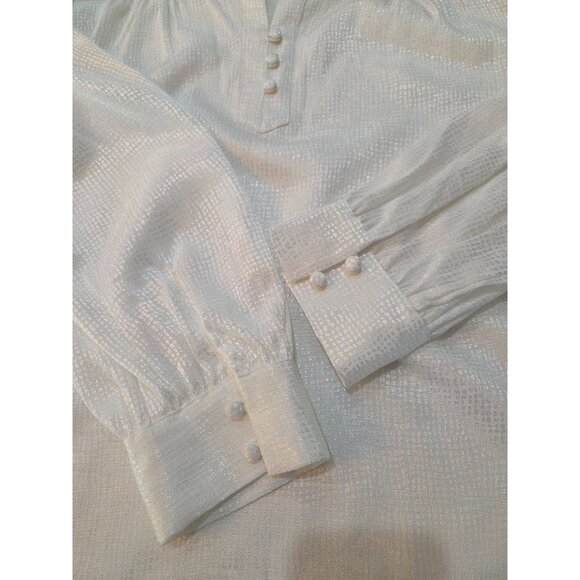 NWT! Karl Lagerfeld Blouse Shimmer Textured Medium White Button Professional - Picture 6 of 12